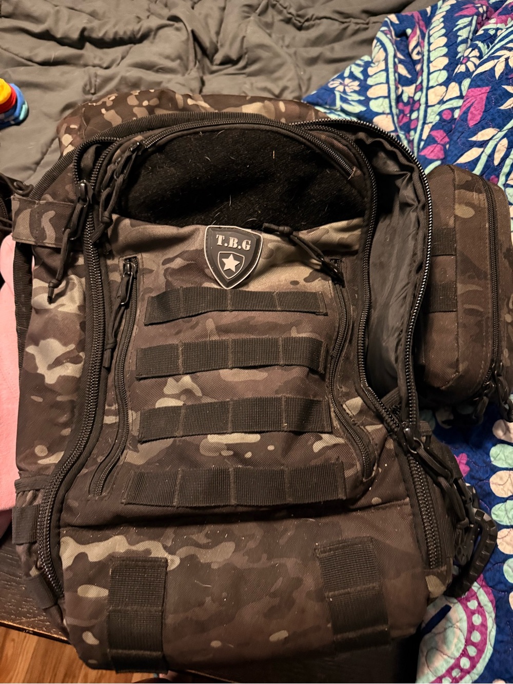 T.B.G Tactical Camo Diaper Bag - Black/Brown